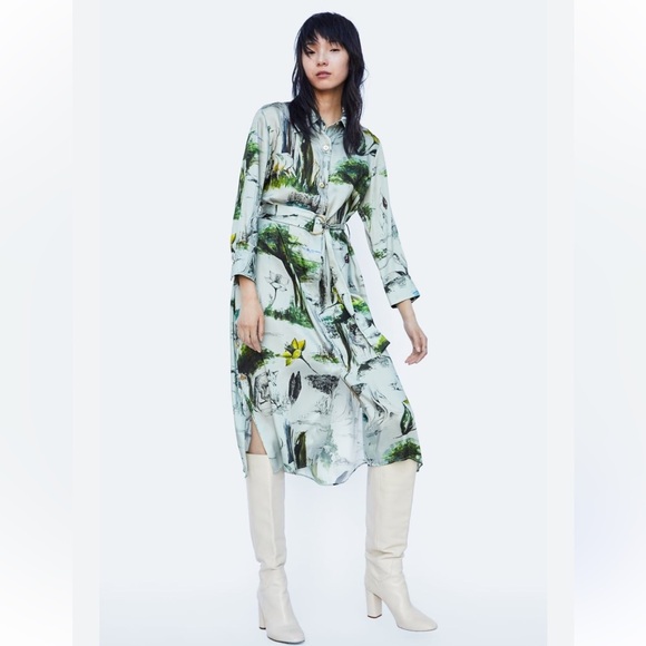 Zara Dresses & Skirts - Zara Vintage Woodland Creature Satin Shirt Dress